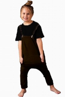 Outwear - بذلة بستاني للبنات والأولاد باللون الأسود مع غسيل بالزيت وجيب كنغر 100327625 - Turkey
