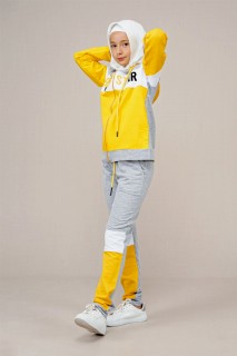 Young Girl's Letter Detailed Hooded Tracksuit Set 100352522