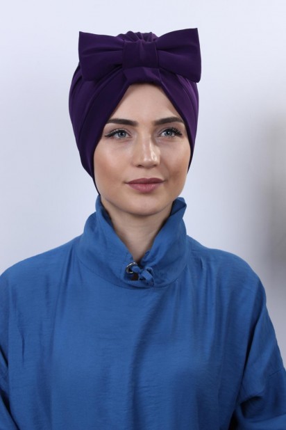 Woman Bonnet & Turban - Bonnet Nœud Papillon Double Face Violet - Turkey