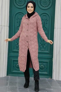 Outwear - Dusty Rose Hijab Knitwear Cardigan 100345023 - Turkey
