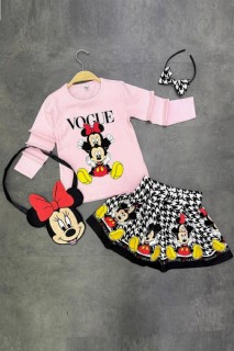Outwear - Bedruckte Minnie Maus-Tasche für Mädchen und gekrönter rosa Brechstangenrock-Anzug 100327232 - Turkey