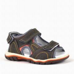 Boy Shoes - Genuine Leather Gray Boys Sandals with Velcro 100278831 - Turkey