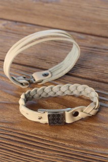 Cream Color Leather Men's Bracelet Combination With Metal Accessories 100318755