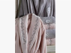 Sultan Luxury Embroidered Cotton Bathrobe Set Powder Gray 100259778