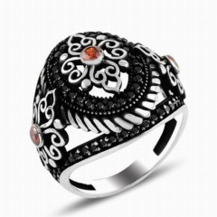 Embroidered Sterling Silver Ring With Array Stones 100346807