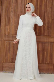 Wedding & Evening - White Hijab Evening Dress 100339802 - Turkey