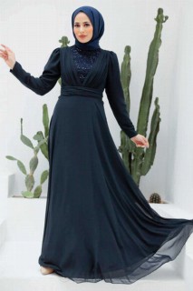 Evening & Party Dresses - Robe de soirée hijab bleu marine 100339851 - Turkey