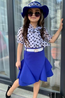 Girls' Polka Dot Transparent Shirt and Diving Fabric Blue Skirt Suit 100328166