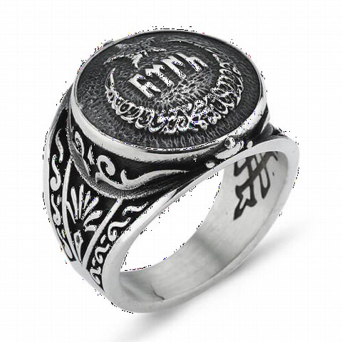 Silver Rings 925 - Ay Yildiz Gokturk Turkish Curved Sterling Silver Men's Ring 100349098 - Turkey