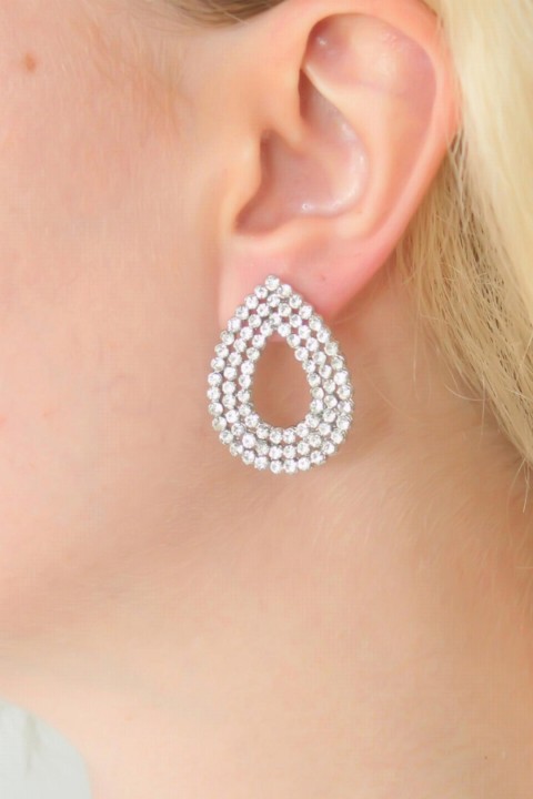 Earrings - Silver Color Drop Model Zircon Stone Women's Earrings 100328093 - Turkey
