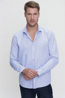 Men - قميص بقصة ضيقة جاكار أزرق للرجال 100351012 - Turkey