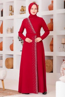 Evening & Party Dresses - Claret Red Hijab Evening Dress 100339330 - Turkey