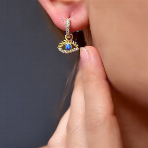 jewelry - Opal Stone Eyelash Eye Silver Earring 100349984 - Turkey