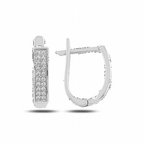 jewelry - Women's Silver Earrings with Two Rows of Stones 100347560 - Turkey