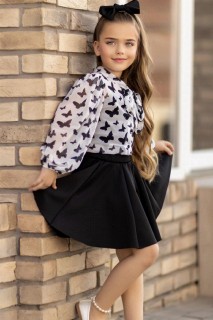 Girls' Transparent Butterfly Patterned Blouse and Black Skirt Suit 100328461