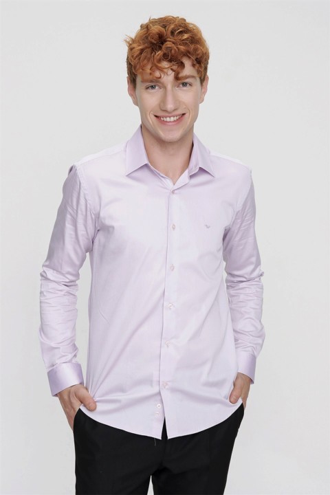 Men's Purple 100% Cotton Agrive Slim Fit Slim Fit Straight Solid Collar Long Sleeve Shirt 100351173