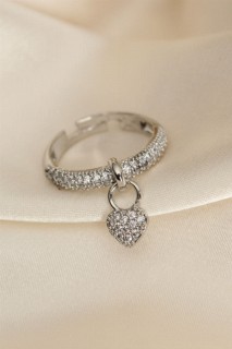 jewelry - Adjustable Silver Color Zircon Stone Heart Ring 100319705 - Turkey