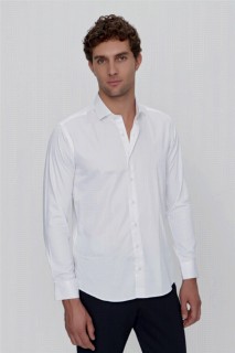Shirt - قميص ألاميدا أبيض للرجال بمقاس نحيف مصنوع من القطن الساتان والقطن 100351027 - Turkey