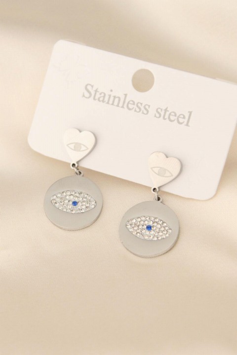 Earrings - Steel Silver Color Stone Eye Shaped Earring 100319974 - Turkey