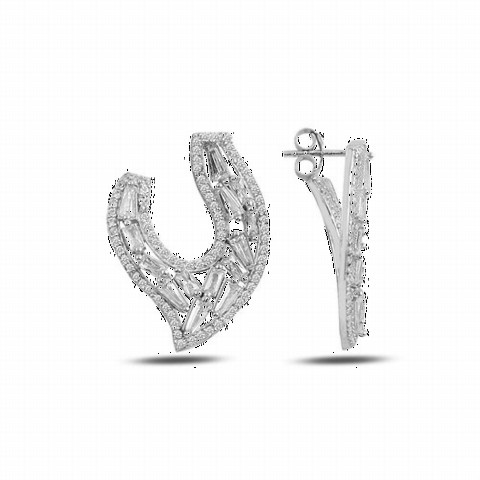 Jewelry & Watches - Special Design Women's Silver Earrings With Baguette Stone 100347072 - Turkey