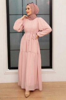 Woman Clothing - Powder Pink Hijab Dress 100341495 - Turkey