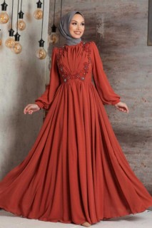 Evening & Party Dresses - Terra Cotta Hijab Evening Dress 100336289 - Turkey