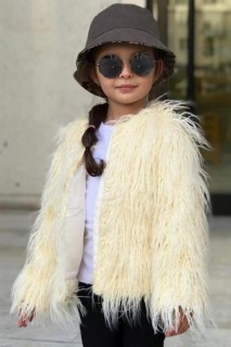 Girl's Fur Jacket 3-Piece Beige Top and Bottom Set 100328709