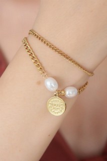 jewelry - Gold Color Pearl Double Steel Women's Bracelet 100327991 - Turkey