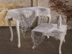 Living room Table Set - Ensemble de salon en velours Cinar 5 pièces Gris 100259533 - Turkey