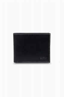 Men - Diga Herren-Brieftasche 100345922 aus schwarzem Sackleinen-Print aus klassischem Leder - Turkey