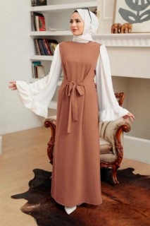 Clothes - Biscuit Hijab Dress 100340796 - Turkey