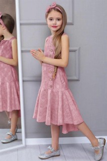 Girl Clothing - بدلة تنورة بودرة مطرزة بسحّاب ومطرزة بأزرار أمامية للبنات 100328463 - Turkey