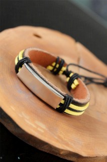 Bracelet - Yellow Black Color Leather Men's Bracelet With Metal Accessories 100318830 - Turkey