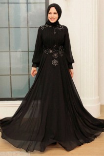 Woman - Black Hijab Evening Dress 100340719 - Turkey