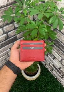 Guard Red Saffiano Flip Design Leather Card Holder 100345358