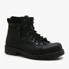 Boy Shoes - Zippered Genuine Leather Children Winter Boots Black 100278694 - Turkey