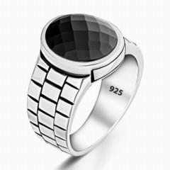 Black Zircon Stone Watchband Motif Sterling Silver Ring 100347851