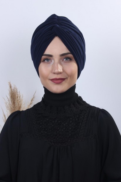 Woman Bonnet & Turban - Zwei-Wege-Rosenknoten-Knochen-Marineblau - Turkey