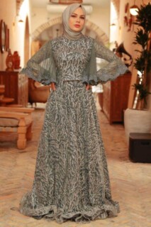 Evening & Party Dresses - Smoke Color Hijab Evening Dress 100340721 - Turkey