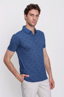 T-Shirt - Men's Marine Polo Collar 100% Cotton Dynamic Fit Comfortable Fit Printed Short Sleeve T-Shirt 100351442 - Turkey