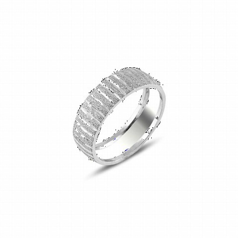 Men - Striped Model Silvery Silver Wedding Ring 100347036 - Turkey