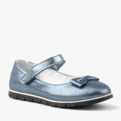 Loafers & Ballerinas & Flat - حذاء بناتي جلد طبيعي أنثراسيت أزرق كحلي ربطة عنق فلات 100352398 - Turkey