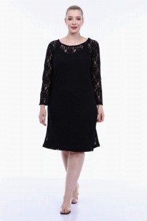 Plus Size - Large Size Lycra Lace Black Evening Dress Black 100275956 - Turkey