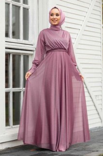 Evening & Party Dresses - Dark Lila Hijab Evening Dress 100334548 - Turkey