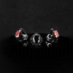 Ottoman Seal Patterned Red Zircon Stone Silver Ring 100346364