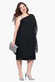 Short evening dress - Plus Size Chiffon One Sided Strap Dress 100276006 - Turkey