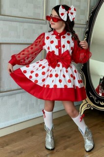 Children's Polka Dot and Bowtie Belt 4 Red Evening Dress 100328740