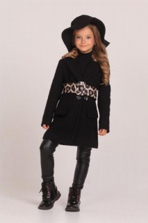 Kids - Girls' Leopard Detailed Cachet Coat Black Bottom Top Set 100326951 - Turkey