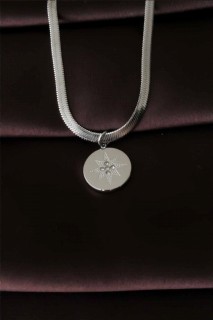 Necklaces - Italian Chain Pole Star Figured Silver Color Steel Women Necklace 100327505 - Turkey