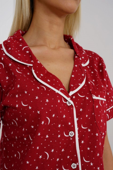 Women's Front Buttoned Moon Patterned Pajamas Set 100342501